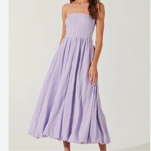 ASTR the Label Strapless Linen-Blend Midi Dress - Pale lilac / M